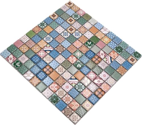 Retro Vintage POP UP Mosaik Fliese Keramik mehrfarben bunt für WAND BAD WC DUSCHE KÜCHE FLIESENSPIEGEL, Mattengröße: 300x300 = 0,09 qm, Steingröße: 23x23x5 mm - 1 Matte