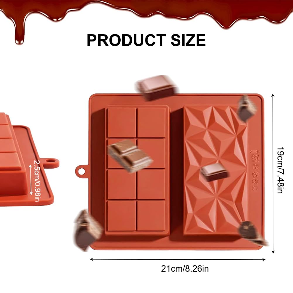 HQRKOTM 2 stampi per cioccolato in silicone profondo, per dubai chocolate, Antiaderente, in silicone, per cioccolato, fondente Dubai, per dolci fai da te e cioccolato