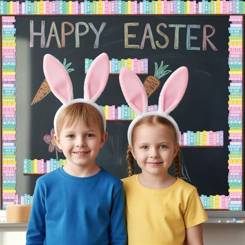Image of BeYumi Pastel Bookshelf Border Trim - 65ft Back to School Colorful Pastel Books Rolled Border Trim Floral Bunny Bookshelf Bulletin Board Library Classroom Office Chalkboard Home Wall Party Decoration