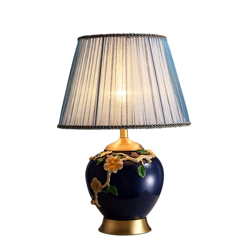 SGKOMN 25" Ceramic/Pure Copper Table Lamp Contemporary Enamel Craftsmanship Bedside Desk Nightstand Lamp For Bedroom Living Room Office College Bookcase-C