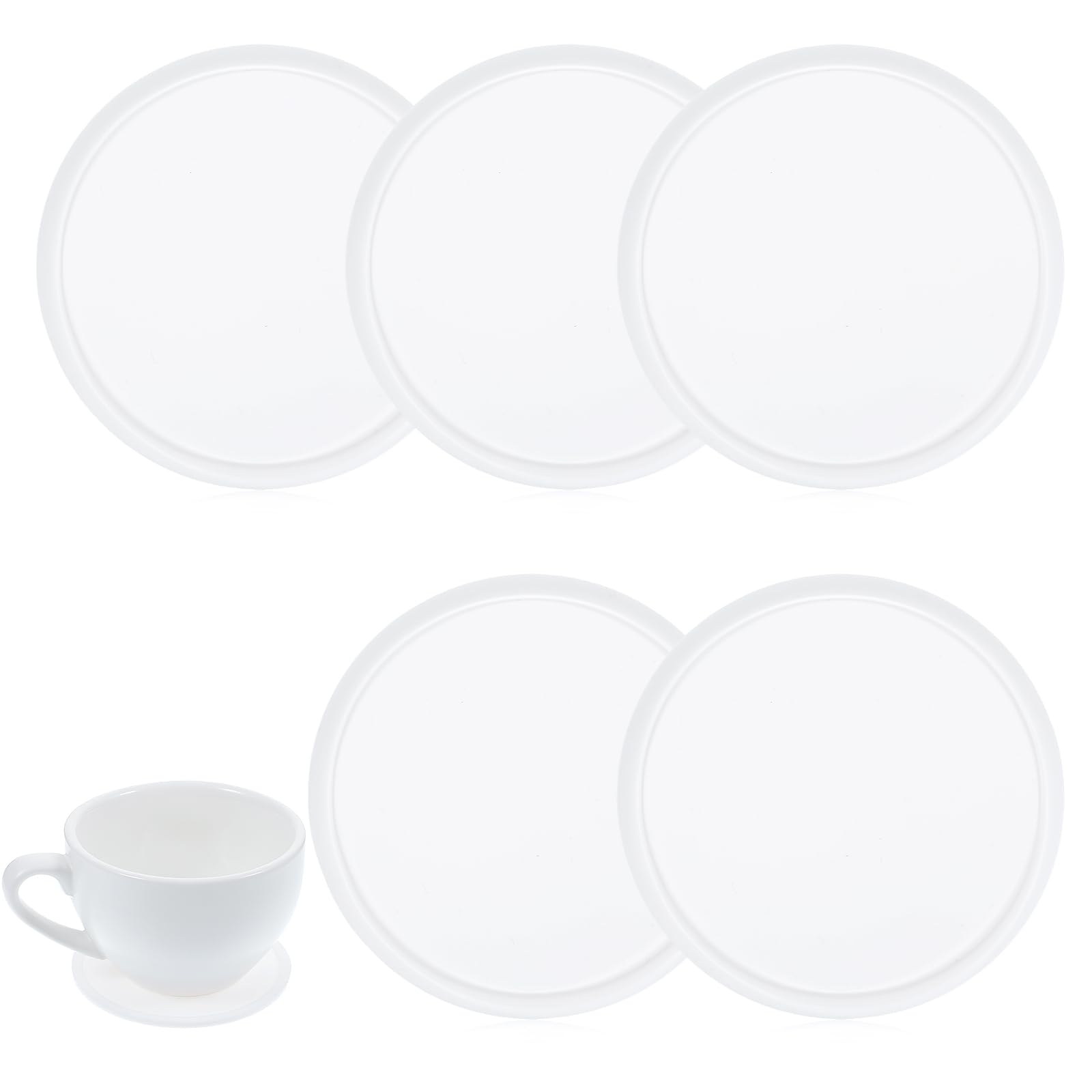 5PCS 8.8cm Silicone Coasters for Drinks, White Rubber Drink Coaster, Non-slip Non-stick Drinking Absorbent Coasters Cup Mat for Kinds of Cups, Modern Style Coaster Tray for Coffee Table