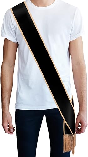 Faja lisa con borlas, banda de satén en blanco para adultos, 3.9 pulgadas de ancho x 74.8 pulgadas de largo total