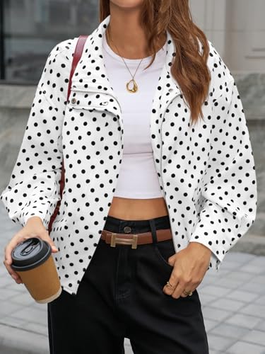 Image of Tankaneo Womens Zip Up Cropped Jackets Polka Dot Oversized Jackets Spring Lightweight Trendy Casual Coats