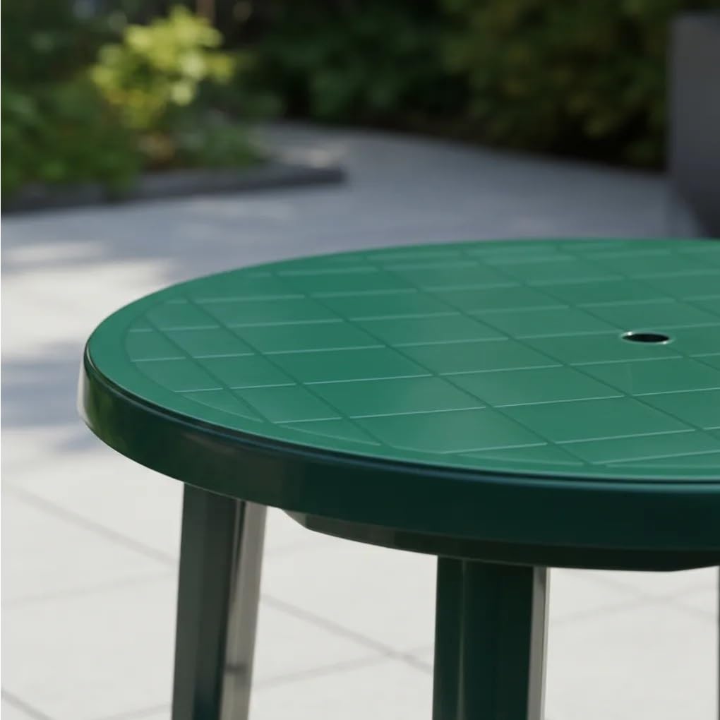 Mesa de Jardín Redonda 90cm de Resina Auxiliar Exterior desmotable portátil, Camping, terraza, Acampada, Playa. (Verde)