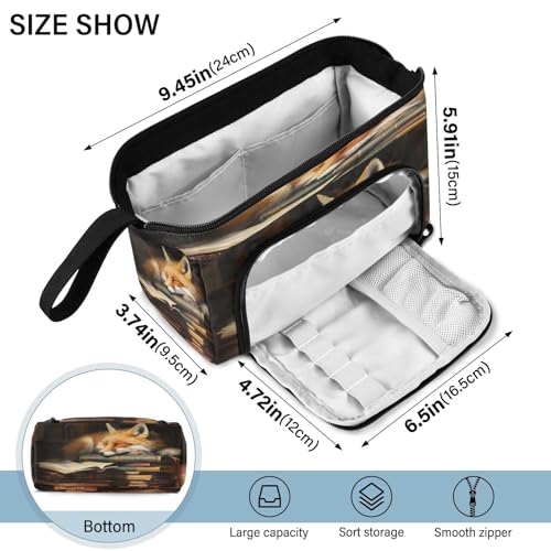 Image of Fox Cartoon Pencil Case Pouch Big Capacity Pencil Bag Box Organizer Pen Case with Handle Stationery Organizer for Girls Boys Women Kids Adults School
