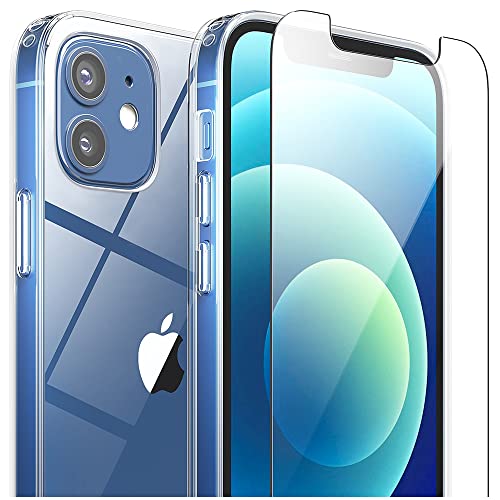 FlexGear [Full Protection] Case for iPhone 12 / iPhone 12 Pro and 2 Glass Screen Protectors - Crystal Clear