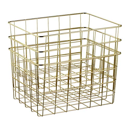 Relaxdays Drahtkorb 3er Set, rechteckig, Gitterkorb zur Aufbewahrung, HBT: 15,5 x 28 x 20 cm, Deko Metallkorb, gold