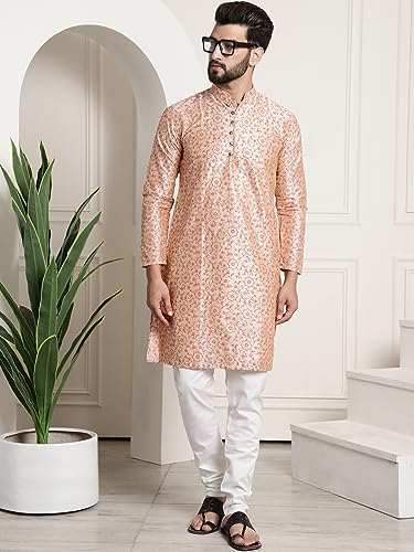 Image of SOJANYA (Since 1958 Men's Silk Blend Printed Kurta and Churidar Pyjama Set