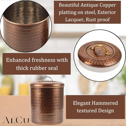 Image of Antique Copper Plated Kitchen Storage Canister Set - Large, Medium, Small & Extra Small, Kitchen Container Set, Airtight Jars, Storage Boxes, Canisters Set for Kitchens (Set of 4)