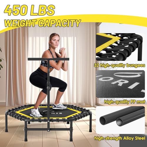 Image of CLORIS 45'' Rebounder Trampoline for Adults - Max Load 450lbs, Trampoline with Adjustable Foam Handle Indoor /Outdoor Fitness Body Exercise