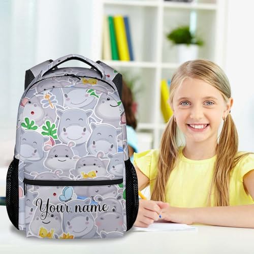Custom School Backpack for Boys - 17 Inch Grey Hippo Backpacks for Elementary - Cute Lightweight Durable Bookbag for Kids2