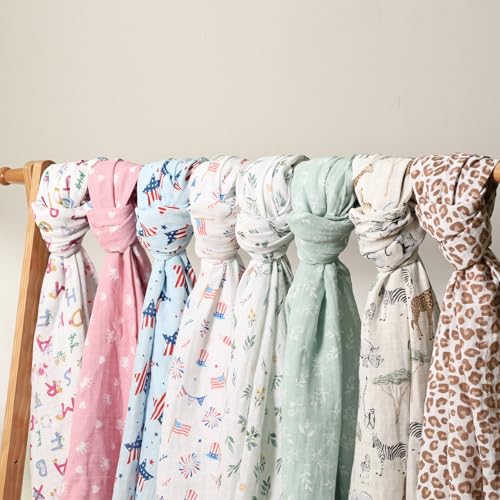 Image of david's kids 4 Pack Baby Muslin Swaddle Blankets, 100% Cotton and Ultra Soft Breathable Receiving Blanket Wrap for Girls, New Born Essentials, Large 47 x 47 inches, Letters