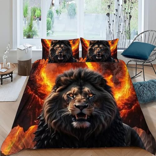 Housse de couette lion pour lit double, parure animaux animauxs - 3