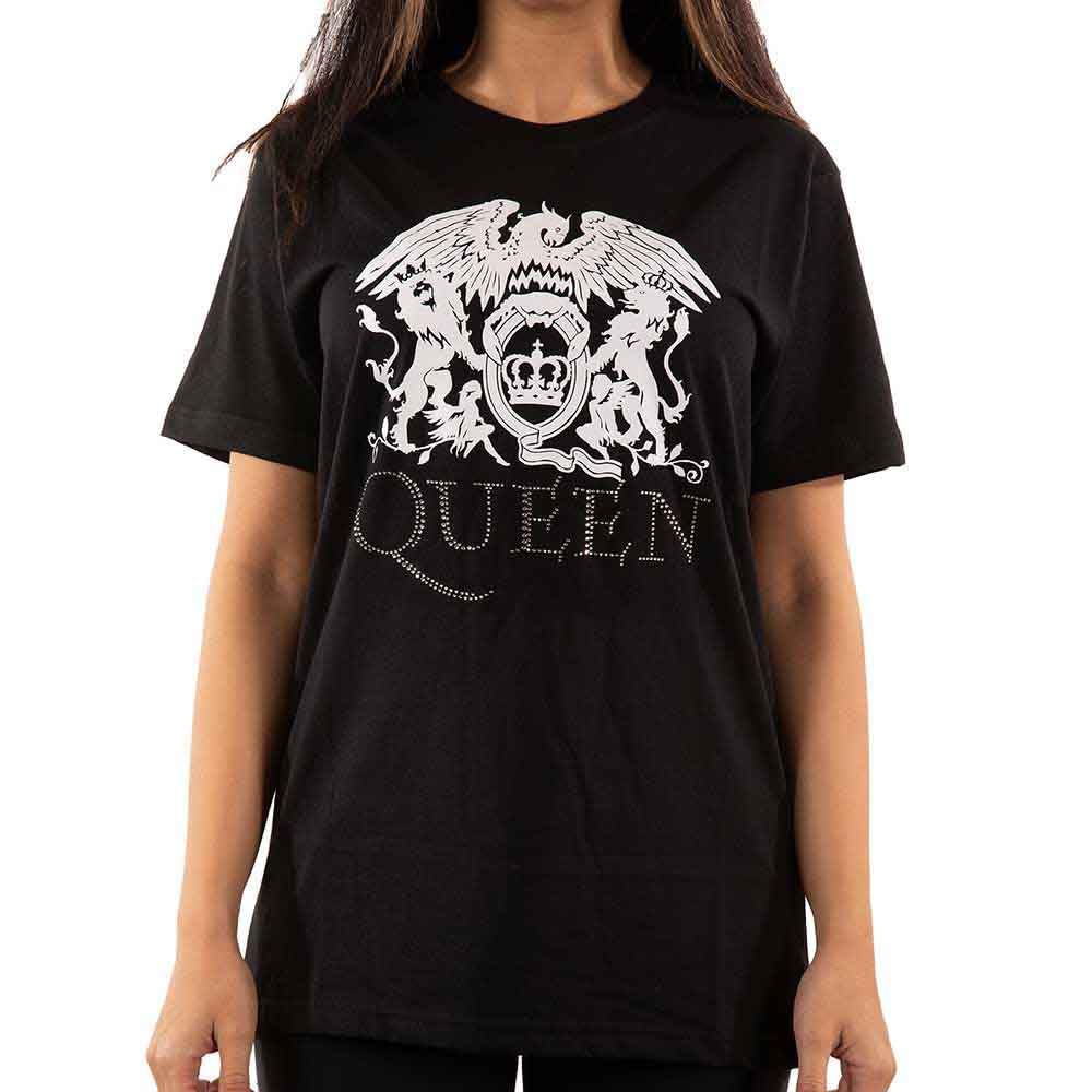 Queen T-Shirt Classic Crest Diamante Band Logo Black L