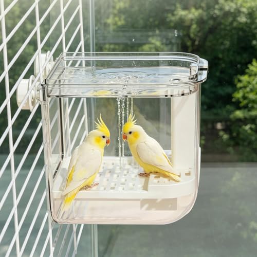 Baño de agua circular para pájaros con grifo eléctrico de plástico para agapornis 4