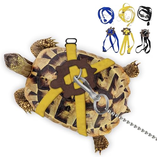 HOKABLE Pet Tortoise Leather Harness & Leash - Small Tortoise Supplies, Adjustable Control (M, Yellow)