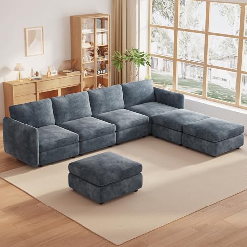 Sofá esquinero modular de 7 plazas, sofá de tela de gran salón Sofás y sofás para sala de estar, Cómodo sofá con taburete, Sofá moderno de la sala de estar (7 plazas (4 asientos y 3 otomanas))