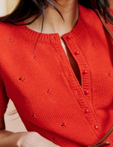 Image of Bianstore Women's Casual Short Sleeve Crewneck Button Down Cardigan Sweater Crochet Knit Top