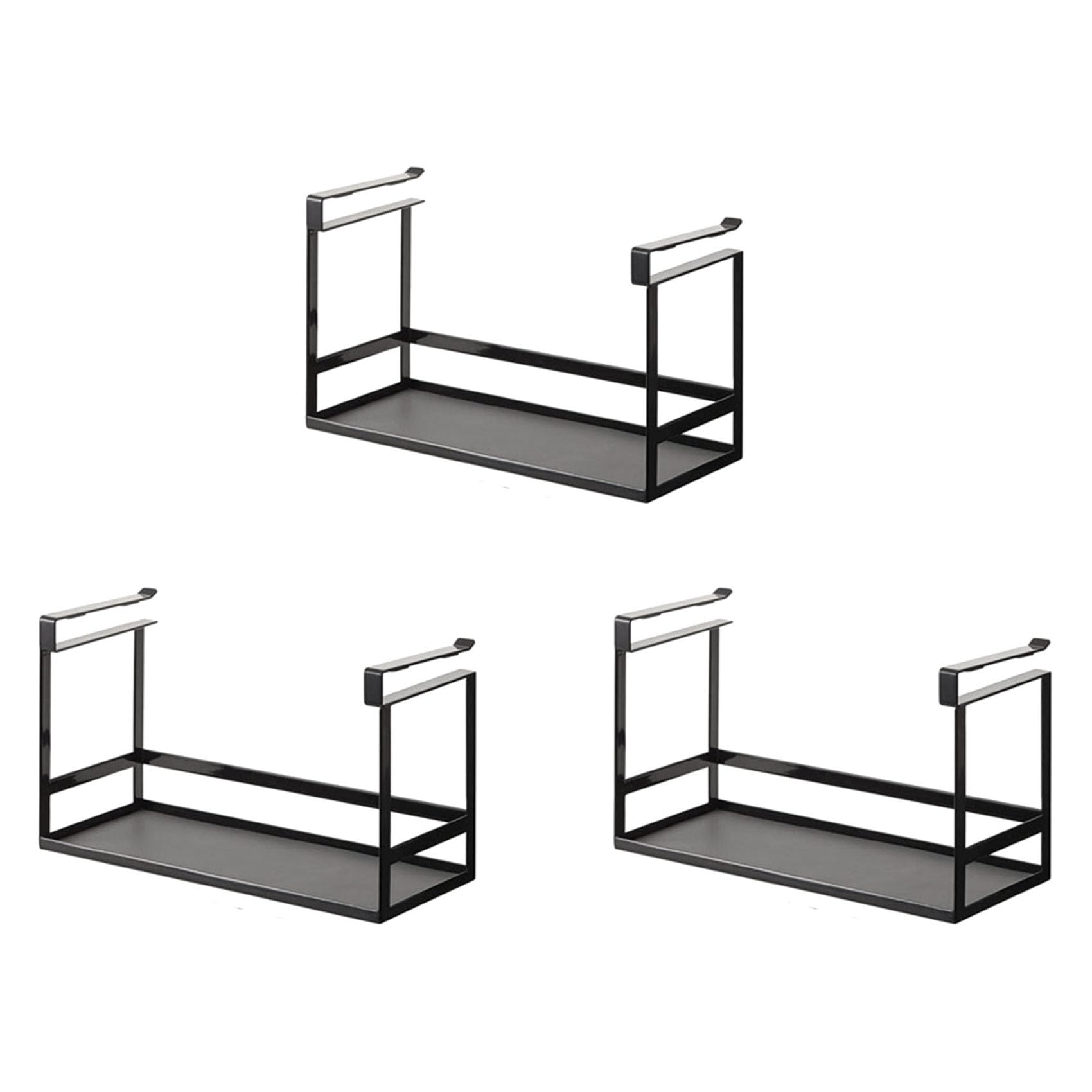 Hndhbfgrt 3X Under-Shelf Spice Organizer Cabinet Hanger Shelf Seasoning Bottle Holder Closet Storage Basket Black