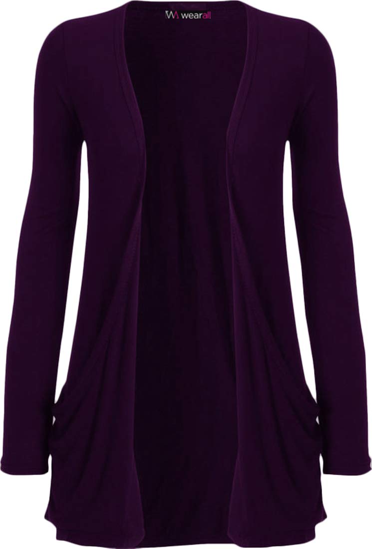 WearAll Ladies Long Sleeve Boyfriend Cardigan Womens Top - Purple - 20/22