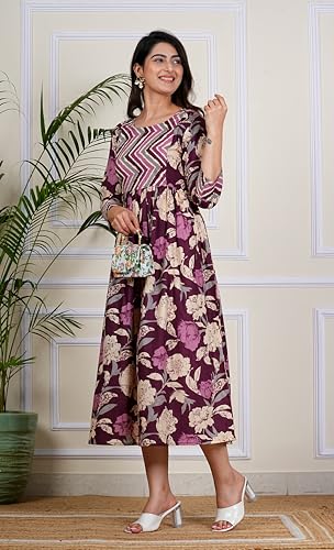 Image of Kuruti B Sheets Women's Cotton Floral Printed Regular Fit Anarkali Kurta for Women