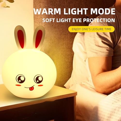 Image of One94Store Big Face Rabbit Silicone Night Light - Color Changing LED Cute Lamp with Touch Sensor Control | USB Rechargeable, Perfect Decoration for Kids Bedroom Decor (Pack of 10)