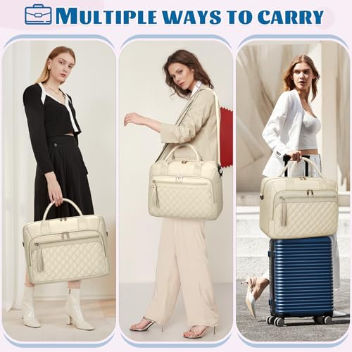 Image of RAINSMORE Laptop Bag 17.3 Inch Briefcase for Women Waterproof Computer Messenger Shoulder Bags Large Laptop Case for Work Business Office Travel College, Beige