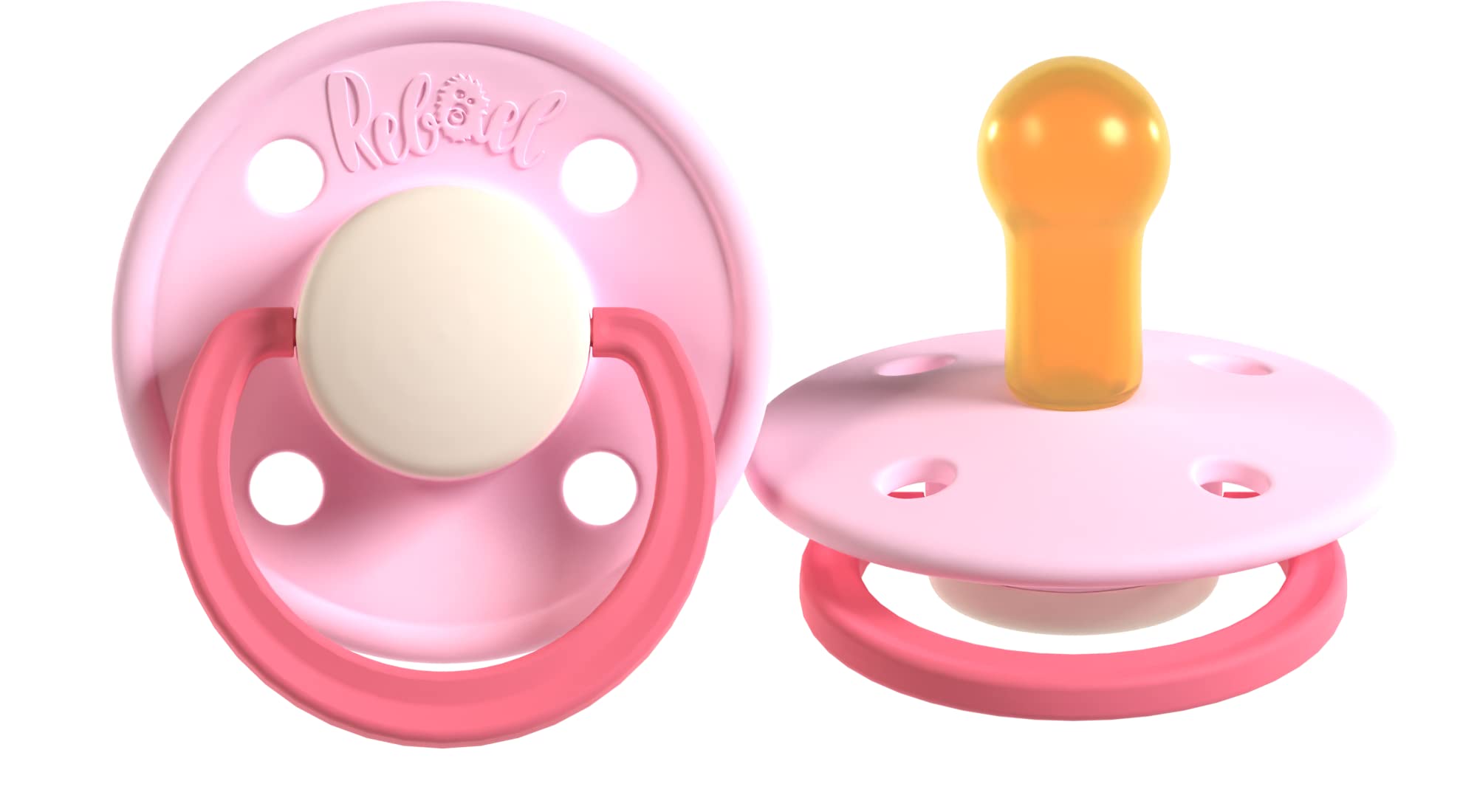 Rebael Duo Baby Dummies 0-6 Months - Comforting Natural Rubber Round Pacifier, Safe and Easy to Sterilise Baby Soothers - 1 Pack Newborn Essentials | Hot Pink