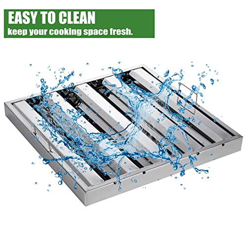 Stainless Steel Hood Filter 19.5W x 19.5H Inch, 4 Grooves Commercial Kitchen Restaurant Range Hood Filters, Set of 6 Grease Filter for Grease Rated Commercial Kitchen Exhaust Hoods