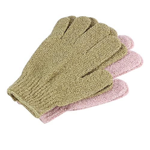 WRITWAA 2Pares Guantes De Exfoliantes De Cinco Dedos De Depurador Corporal Guantes De Masaje Para Ducha Para Colores Rosa y Limpieza Profunda