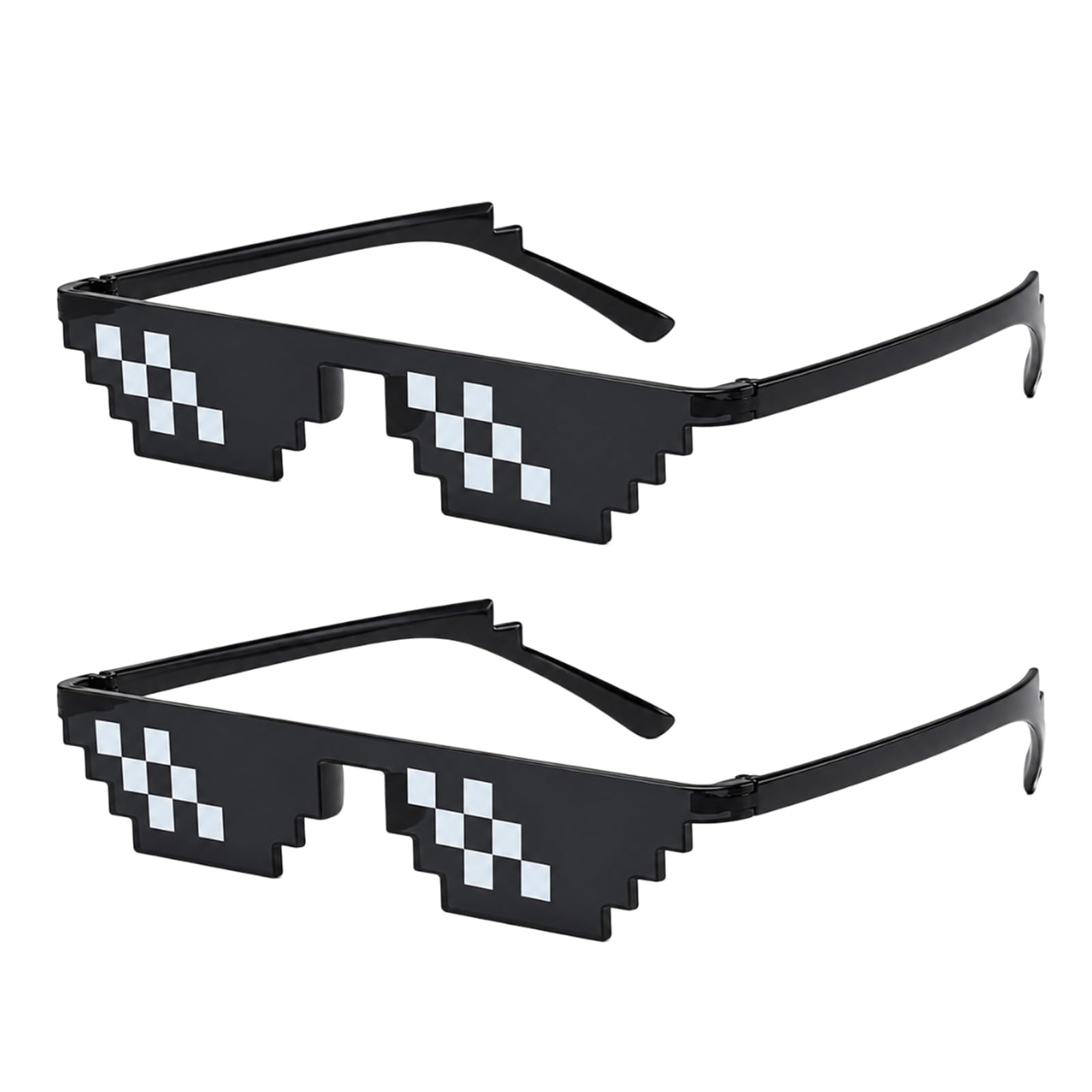 Mistillion 2 Pack Pixelated Mosaic Sunglasses, Black Retro Funny Novelty Shades, Unisex Party Glasses for Costume, Photo Props & Festive Events