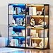 BROTTAR Display Cabinet with Glass Doors, 4-Tier Curio Cabinet with 3 Color Lights for Collectibles, Glass Display Case with Human Body Sensor, Bookcase with 4 Shelves, Storage Cabinets, Black