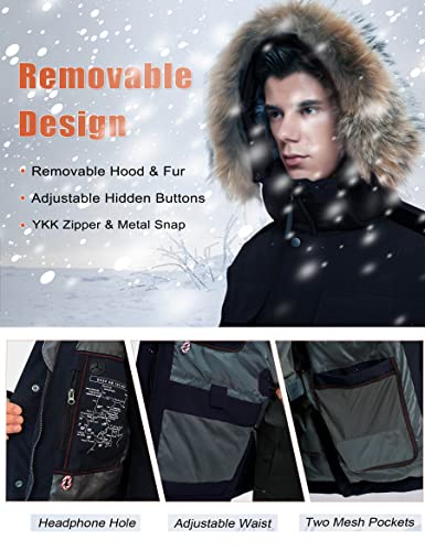 Image of HARD LAND Men's Down Parka Extreme Warm Winter Jacket With Real Fur Hood Short /Long