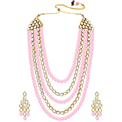 Image of Peora Kundan Faux Pearl Long Necklace & Jewelry Set Gift for Women