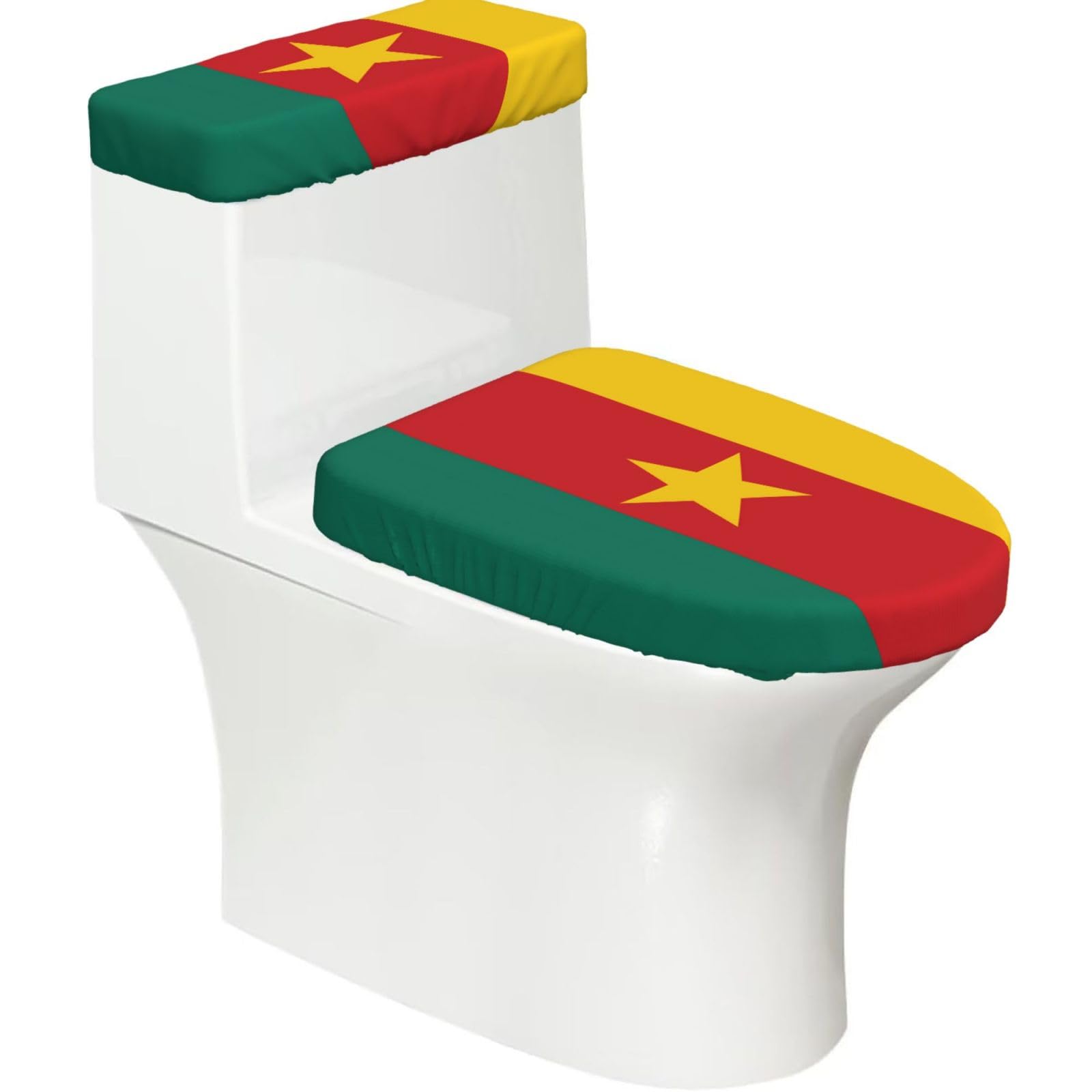 Mrowyc Black Flag Of Cameroon Printed Toilet Seat Set - Set Of 2 - Universal Toilet Seat Cover - Housewarming Birthday Christmas Gift