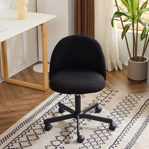VINGLI Cute Candy Chair Armless Comfy Small Office Desk Vanity Chair with Wheels & Lumbar Support,Teddy Adjustable Rolling Swivel Computer Task Ch for Home Office,Bedroom,Black