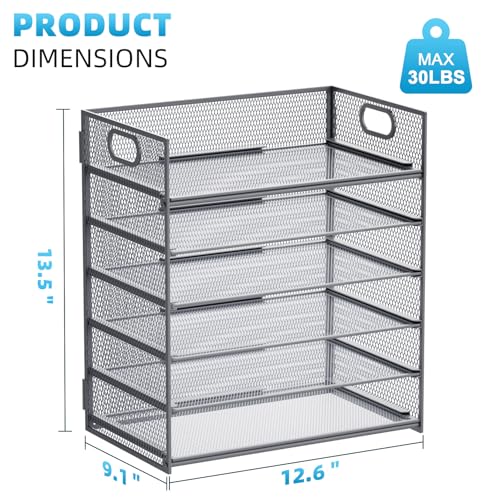 Image of Marbrasse 6 Tier Paper Organizer Letter Tray - Mesh Desk File Organizer with Handle, Paper Sorter for Letter /A4 Office File Folder Holder - Grey