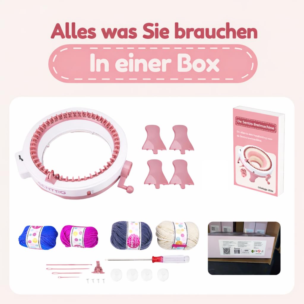 Tiny Thinkers Sentro Strickmaschine XL, Rundstrickmaschine mit 48 Nadeln, 10x schneller als Handstricken, Komplettes Strickset mit E-Book, Wolle & Zubehör, Für Anfänger, Kinder & Fortgeschrittene