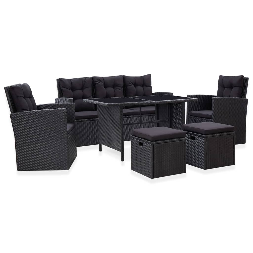 vidaXL Set Muebles de Jardín 6 Piezas y Cojines Conjunto Casa Patio Terraza Sofá Mesa Tablero Sillas Sillón Aire Libre Ratán Sintético Negro