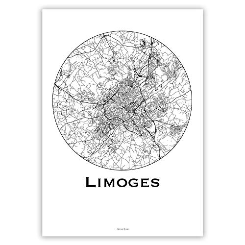 Poster de Limoges plan de ville art minimaliste pour habiller le mur d'un bureau ou d'une chambre
