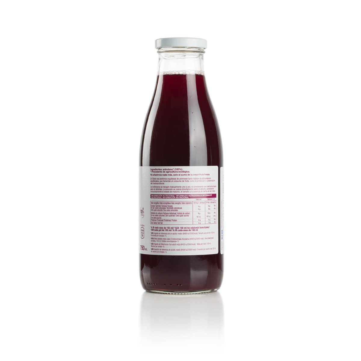 Zumo de Arándanos, Ecológico 100% Exprimido, 6 Botellas x 750 ml., 4.500 ml
