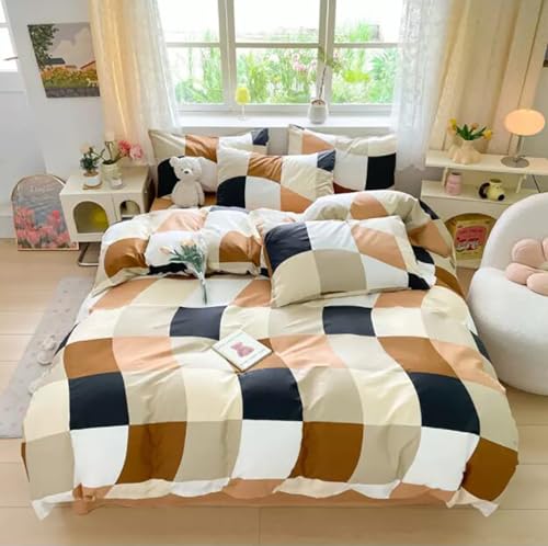 Image of KAREVER Checkerd Comforter Set Queen Buffalo Plaid Bedding Set Men Women Modern Chic Grid Bed Blanket White Black Plaid Buffalo Queen Bedding Comforter All Season Hotel Quality
