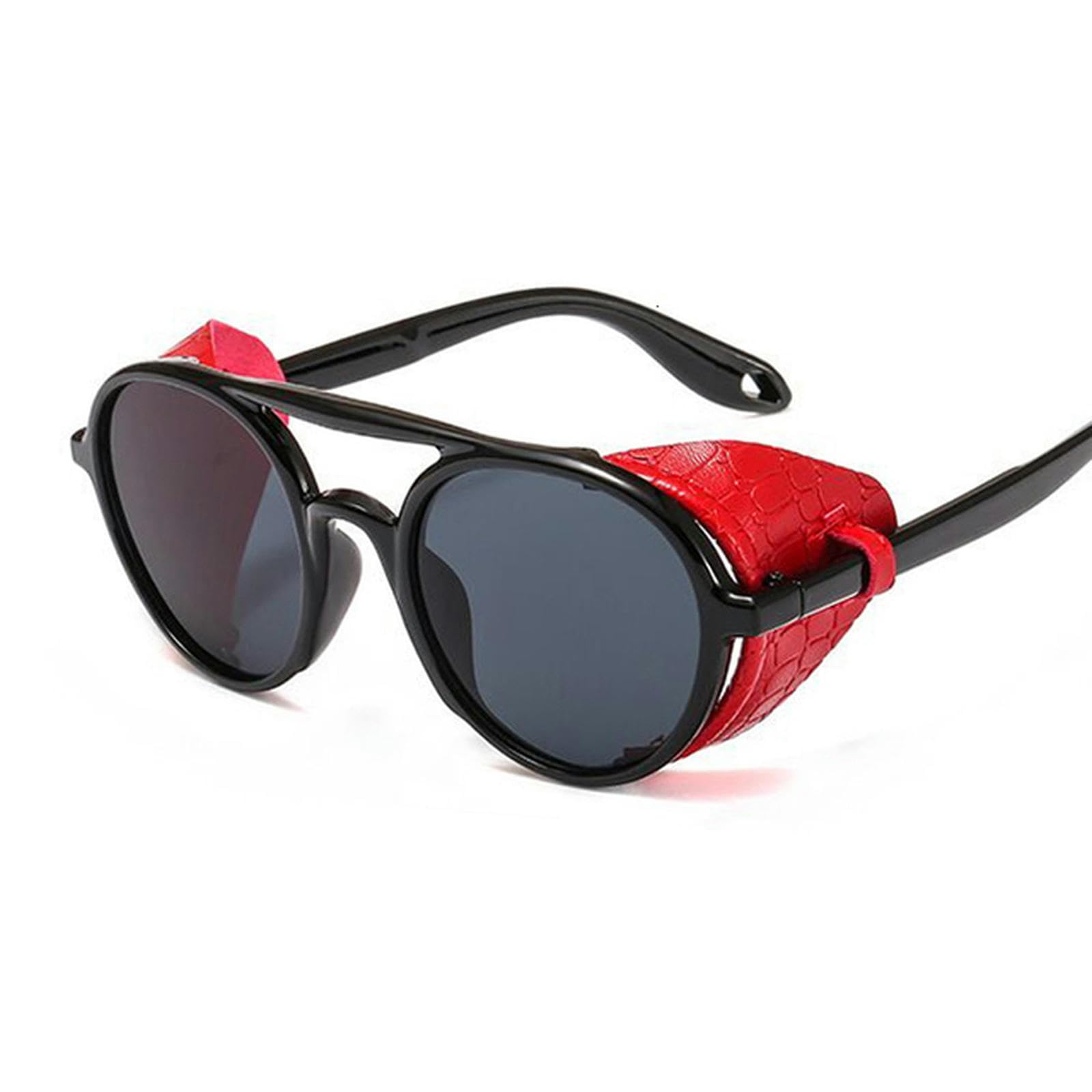 NOGRAX Occhiali Telaio In Pelle Occhiali Da Sole Punk Per Uomini Steampunk Woman Rotond Vintage Rivettatore Di Occhiali Da Sole
