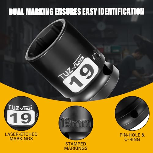 Image of 1 /2 Inch Drive 19mm Shallow Metric Impact Socket,CR-MO,6 Point Radius Corner Design,Square Chamfered Opening,Axle Nut Impact Grade Socket for Easy Removal