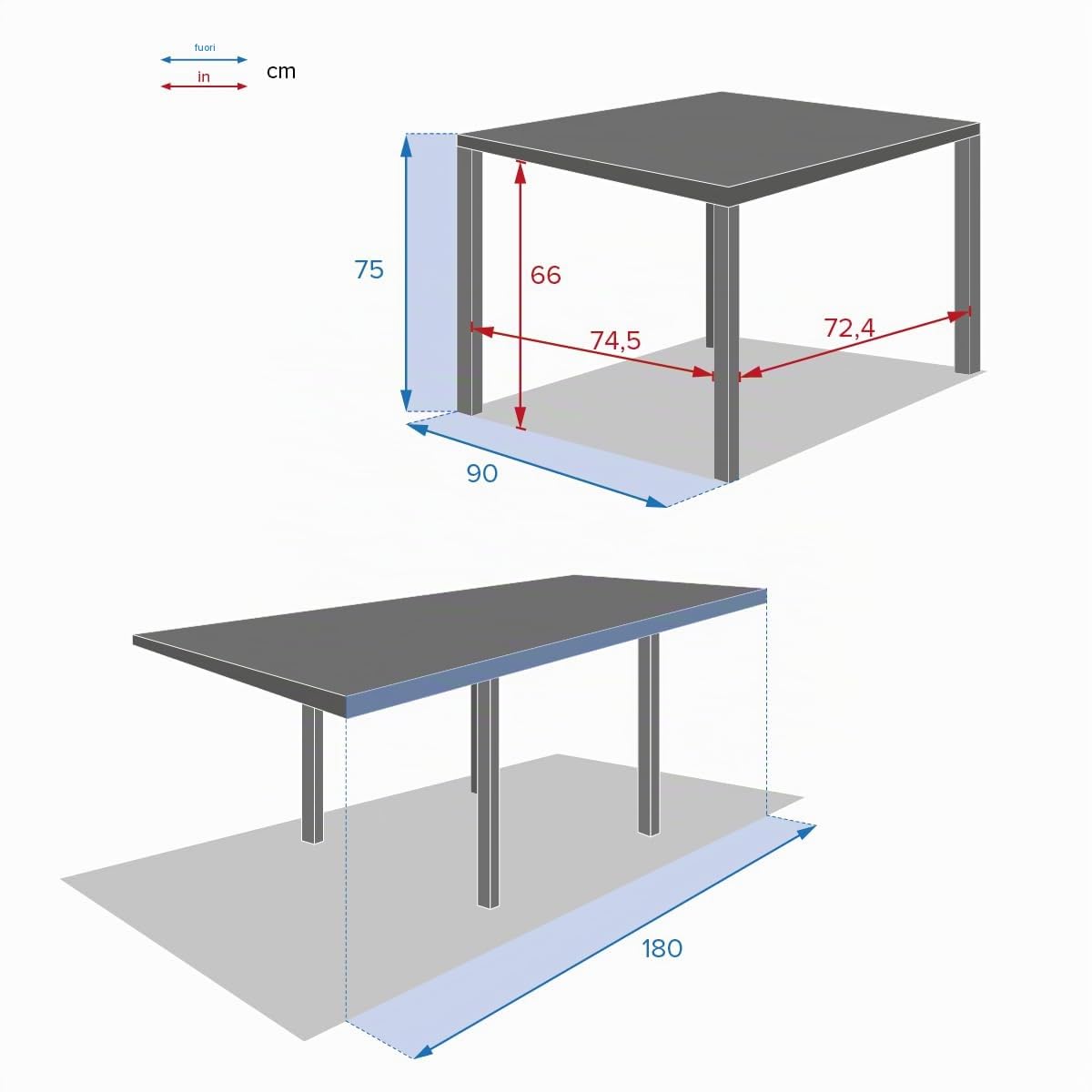 HESPERIDE - Mesa de jardín extensible Piazza Clay - 8 plazas - Aluminio con revestimiento epoxi antioxidante - Extensión deslizante para muebles de exterior