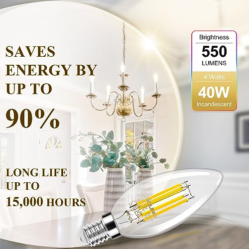 DiCUNO E14 Candle LED Bulbs, Small Screw E14 LED, 4W, 550LM, 40W Incandescent Equivalent, Natural White 4000K - Image 4