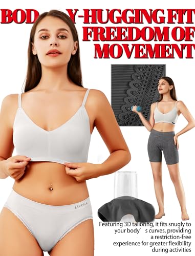 Image of Livona Lace Bralette for Women - Comfort Sports Bra Wireless Padded Bralette with Support Workout Tops Cami Crop S-XXL