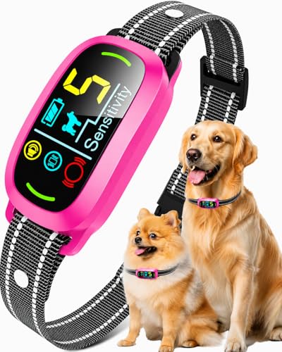 Image of Smart AI Bark Collar for Large Medium Small Dogs, Anti Barking Device with 5 Work Modes, Exclusive Forced Bark-Stopping, Rechargeable IP67 Waterproof Bark Collar with 5 Sensitivity (Hot Pink)