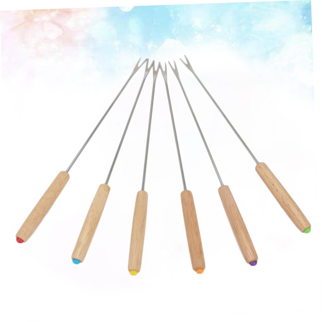 BESTonZON 3sets Stainless Steel Roasting Sticks with Wooden Handles Heat Resistant Sausage Skewers for Bbq Camping and Outdoor Grilling Easy to Clean and Reusable Barbecue Tools 6pcs*3