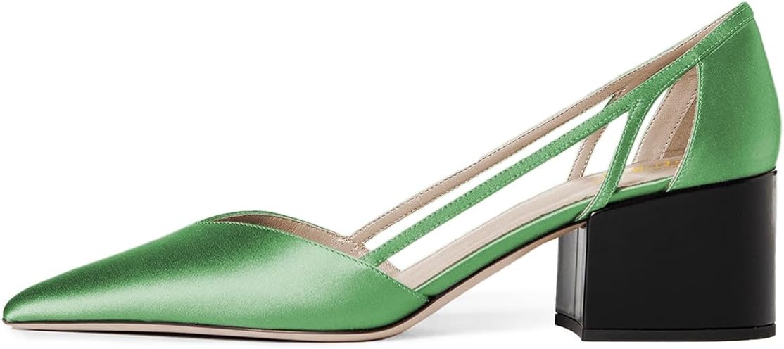 FOWT Women Pointed Toe Block Low Heel Solid Satin Pumps Slip on Trendy Daily Commuting Casual Shoes Size 4-16 US